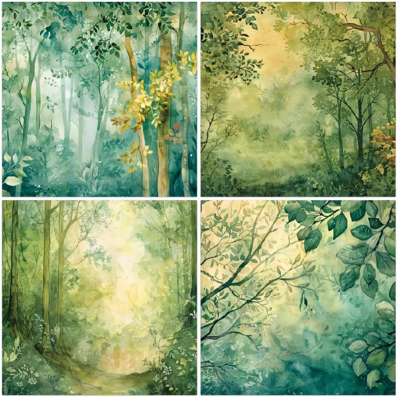 WLXTREE Scrapbook Paper Pad - 6×6 inch Green Forest Patterned Decorative Craft Paper for Scrapbooking Planner Bullet Junk Journal Supplies Mixed Media Collage Card Making，24 Sheets - Image 4